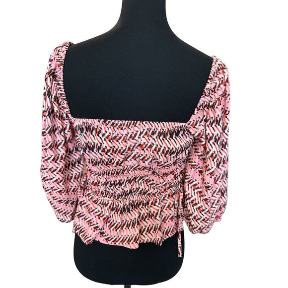 OPEN EDIT NORDSTROM ~ Geo Print Shirring Detail Square Neck Top STRETCHY M - Picture 6 of 10